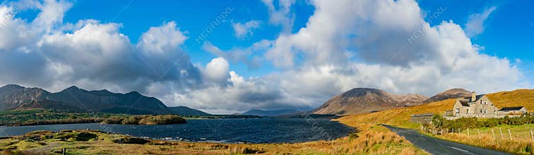 Beautiful nature scene with a house around Connemara National Park