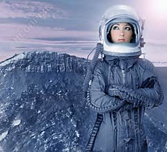 Astronaut woman futuristic moon space planets