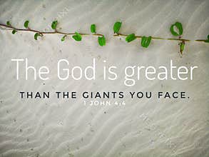 God is greater with bible verse design for Christianity with sandy beach background.
