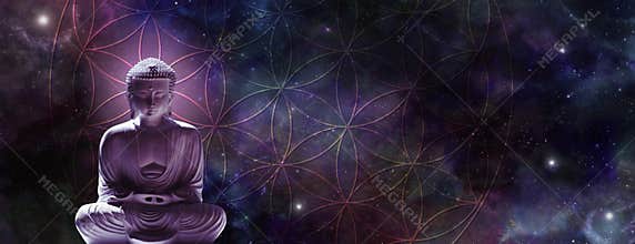 Cosmic Buddha meditating on the Flower of Life