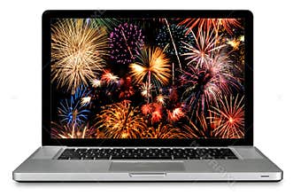 Laptop Computer With Fireworks on Screen