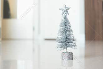 Beautiful Christmas tree in room interior. Warm family concept