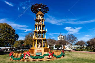 FREDERICKSBURG, TEXAS- NOVEMBER 19, 2017: Fredericksburg Christmas Pyramid, a German tradition, erected in Marketplatz Market Squ