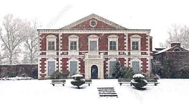 Historic Mansion In Snowfall