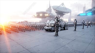 Invasion of military robots. Dramatic apocalypse super realistic concept. Future. 4k animation.