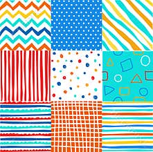 Cute set of kids seamless patterns with fabric textures