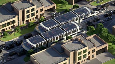 The road of the future, modern transport. Top view. 3d animation. 4k