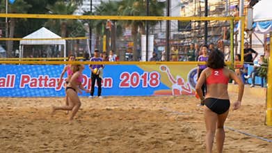 Women`s Beach Volleyball Championship in Thailand. Slow Motion