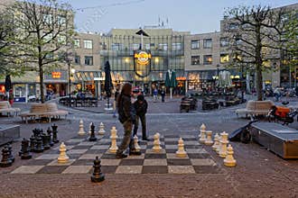 Chess players in open park, Amsterdam, Holland