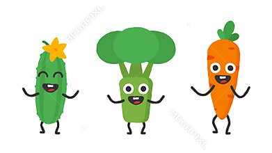 Set dancing vegetables cucumber broccoli carrots. Loop animation. Alpha channel.