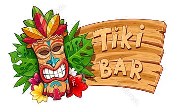 Tiki tribal wooden mask. Hawaiian traditional character
