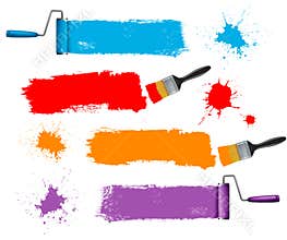 Paint brush and paint roller and paint banners.
