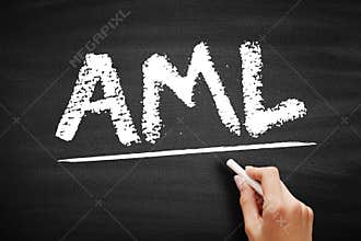 AML - Acute Myeloid Leukemia or Anti Money Laundering acronym text on blackboard
