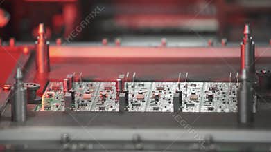 Automatic pick and place machine during work. Close-up video