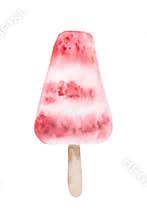 Watercolor hand painted icecream with berries. Food summer elements