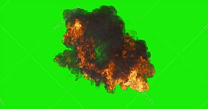 Large Explosion isolated, upper view, Green Screen Chromakey, 4K