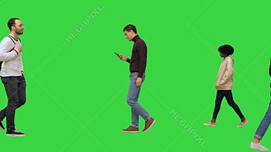 Big city life concept Rush hour, people crossing the street, drinking coffee, hurrying, walking, talking, texting