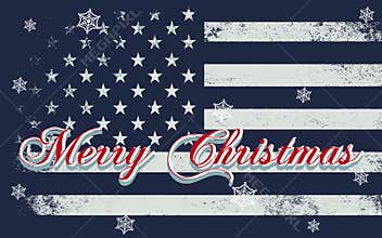 Merry Christmas lettering on a USA flag. Vector illustration. Element for greeting cards, posters