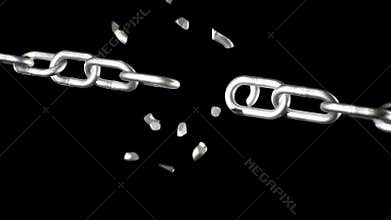 Breaking chains animation. Metal Chain is blown to pieces. Concept of regains freedom. Symbol of strength, power, free