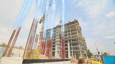 Construction site concept. Augmented reality at the construction site. Dzhitalizatsiya in the construction field