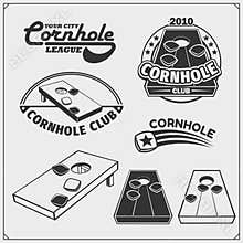 Cornhole badges, labels and design elements. Sport club emblems.