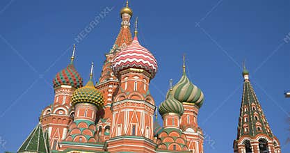 St. Basil`s Cathedral with blue sky background in Red Square Moscow Kremlin, Russia