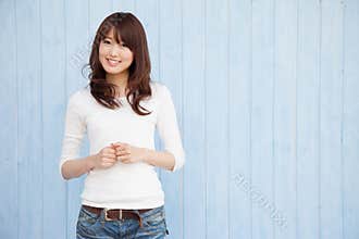 Asian women blue background