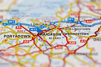 04-03-2022 Portsmouth, Hampshire, UK, Craigavon Northern Ireland shown on a road map or Geography map