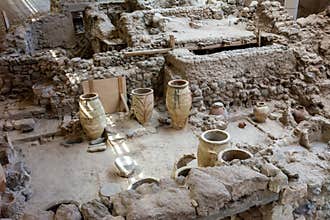 Excavations in prehistoric town of Akrotiri in Santorini, Greece