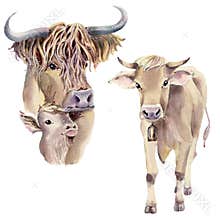 Watercolor farm animals set