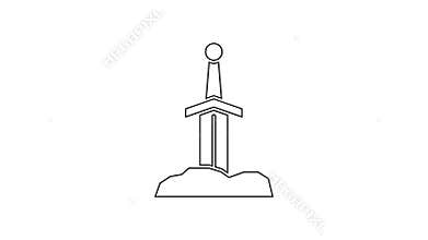 Black line Sword in the stone icon isolated on white background. Excalibur the sword in the stone from the Arthurian