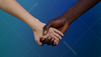 Hands of black man and white woman hold each other together. Ethnic diversity - racial equality. Interracial friendship