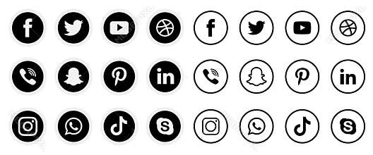 Black & white shading Social media icons set of facebook twitter instagram pinterest whatsapp