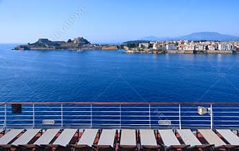 Cityscape of Corfu (Kerkyra) seen from cruise ship in Corfu Island, Greece.