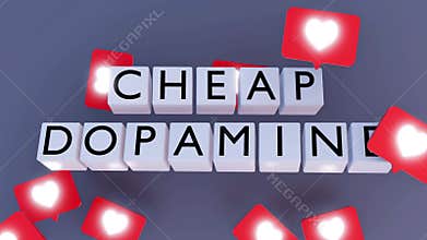 The phrase \"CHEAP DOPAMINE\" and floating around social media likes.
