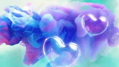 Medium-sized cloud of smoke or dust. Includes a heart-shaped balloon. Separated on a blue background.