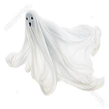 Realistic ghost isolated on a transparent background. Flying white ghost, evoking horror and fear, haunted house concept
