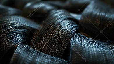 An extreme closeup of silk threads showcasing the smoothness and evenness of the fabrics weave