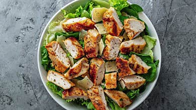 Fresh Grilled Chicken Salad with Parmesan Cheese and Leafy Greens