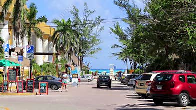 Natural tropical mexican caribbean beach entrance Playa del Carmen Mexico