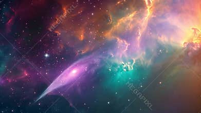 A vibrant nebula with swirling colors and distant stars. Space background
