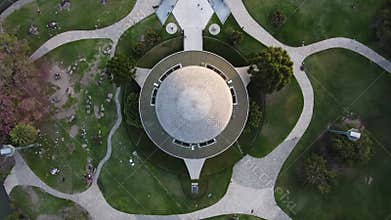 Aerial shot rising from the planetarium dome and the Palermo forests