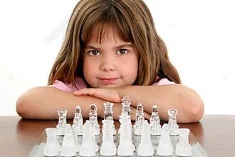 Beautiful Little Girl With Glass Chess Board