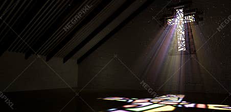 Stained Glass Window Crucifix Light Ray Color