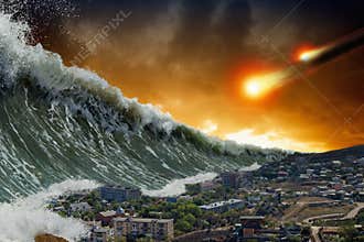 Tsunami waves, asteroid impact