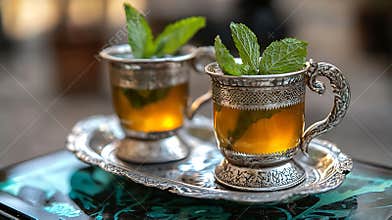Generative AI Mint green tea Moroccan traditional drink business concept.