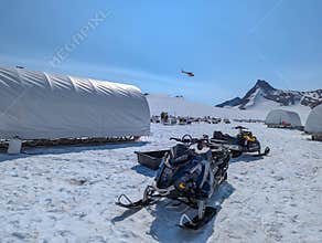 Skagway, Alaska 2024.08.06. Dog sledding camp in a glacier