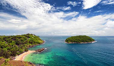 Phuket beach, tropical island and sea view. Thailand summer