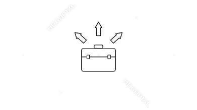 Three arrows above a briefcase symbolizing growth and success.