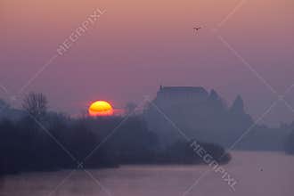 Winter Sunrise On Drava River
